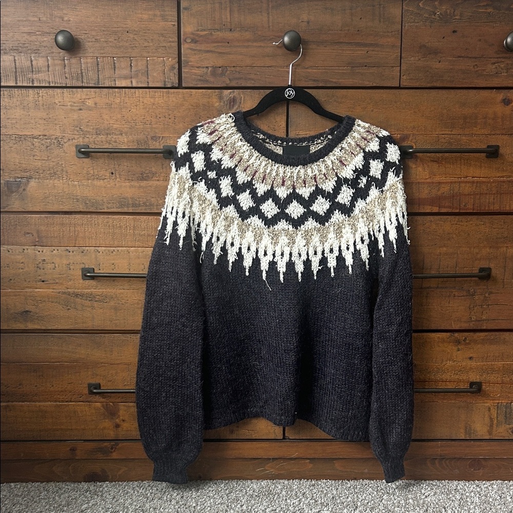 Cynthia Rowley Black Sweater with Cream and Brown Accents